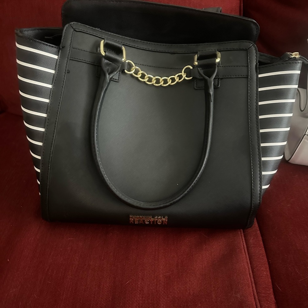 Kenneth Cole Reaction Black and White Striped Tote